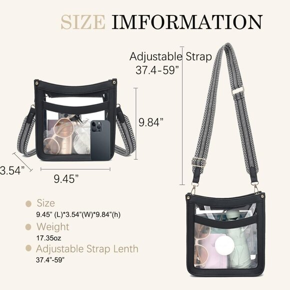 Clear Stadium-Approved Crossbody Bag with Adjustable Guitar Strap, Waterproof PV - Picture 5 of 6